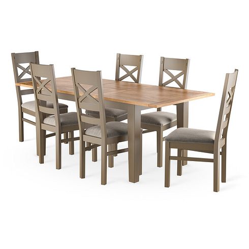 St Ives Natural Oak and Light Grey Painted Extending Dining Table And 6 St Ives In Verona Mocha 