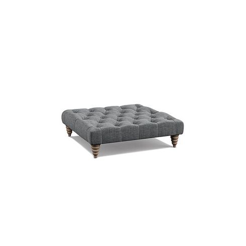 Stanley Square Buttoned Footstool in Grey Fabric