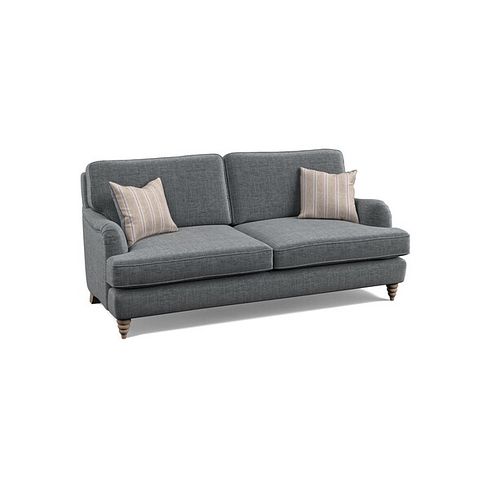 Stanmore 3 Seater Sofa in Grey Fabric with Cream Stripe Scatters