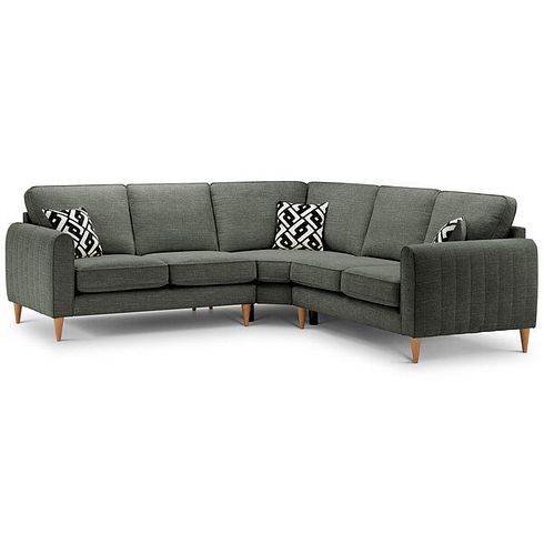 Thornley Large Corner Sofa in Ruby Forest Green fabric with Black Scatter Cushions