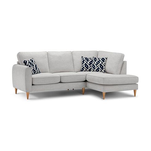 Thornley Left Hand Corner Chaise Sofa in Ruby Ice Fabric with Navy Scatter Cushions