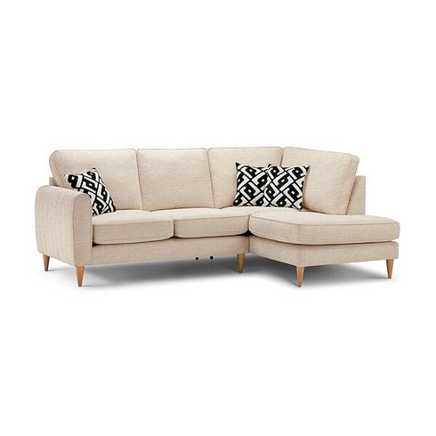 Thornley Left Hand Corner Chaise Sofa in Ruby Ivory Fabric with Black Scatter Cushions