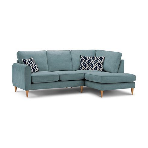 Thornley Left Hand Corner Chaise Sofa in Ruby Teal Fabric with Navy Scatter Cushions  with Navy Scatter Cushions