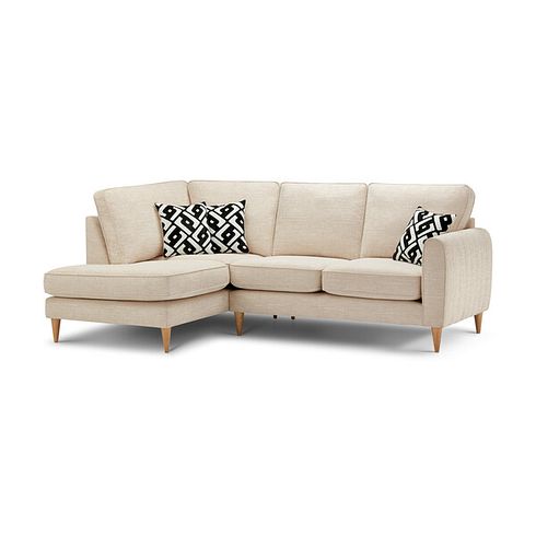 Thornley Right Hand Corner Chaise Sofa in Ruby Ivory Fabric with Black Scatter Cushions