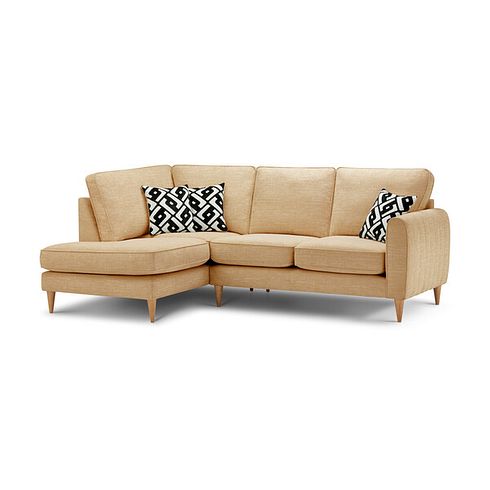 Thornley Right Hand Corner Chaise Sofa in Ruby Saffron Fabric with Black Scatter Cushions