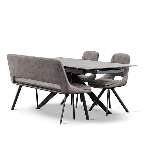 Trento Grey Ceramic Extendable Dining Table 130cm And 3 Assorted Dining Chairs