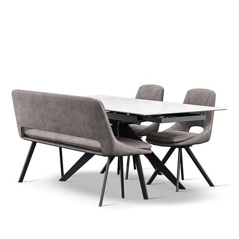 Trento White Ceramic Extendable Dining Table 130cm And 3 Assorted Dining Chairs
