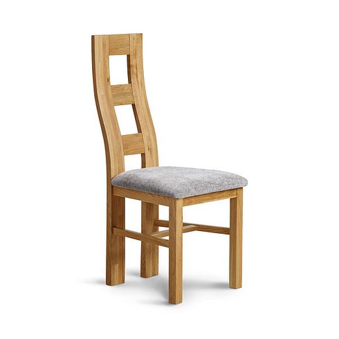 Wave Back Natural Solid Oak Chair with Brooklyn Quill Grey Crushed Chenille Seat