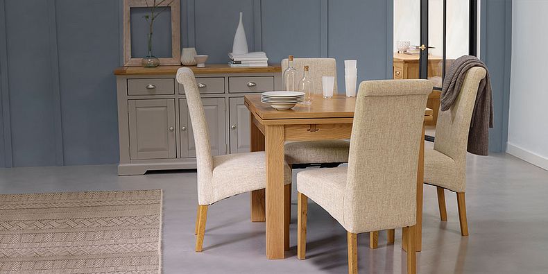 4 Seater Dining Set Square Table Chairs Oak Furnitureland
