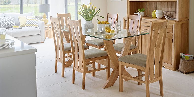 glass oak dining table and chairs