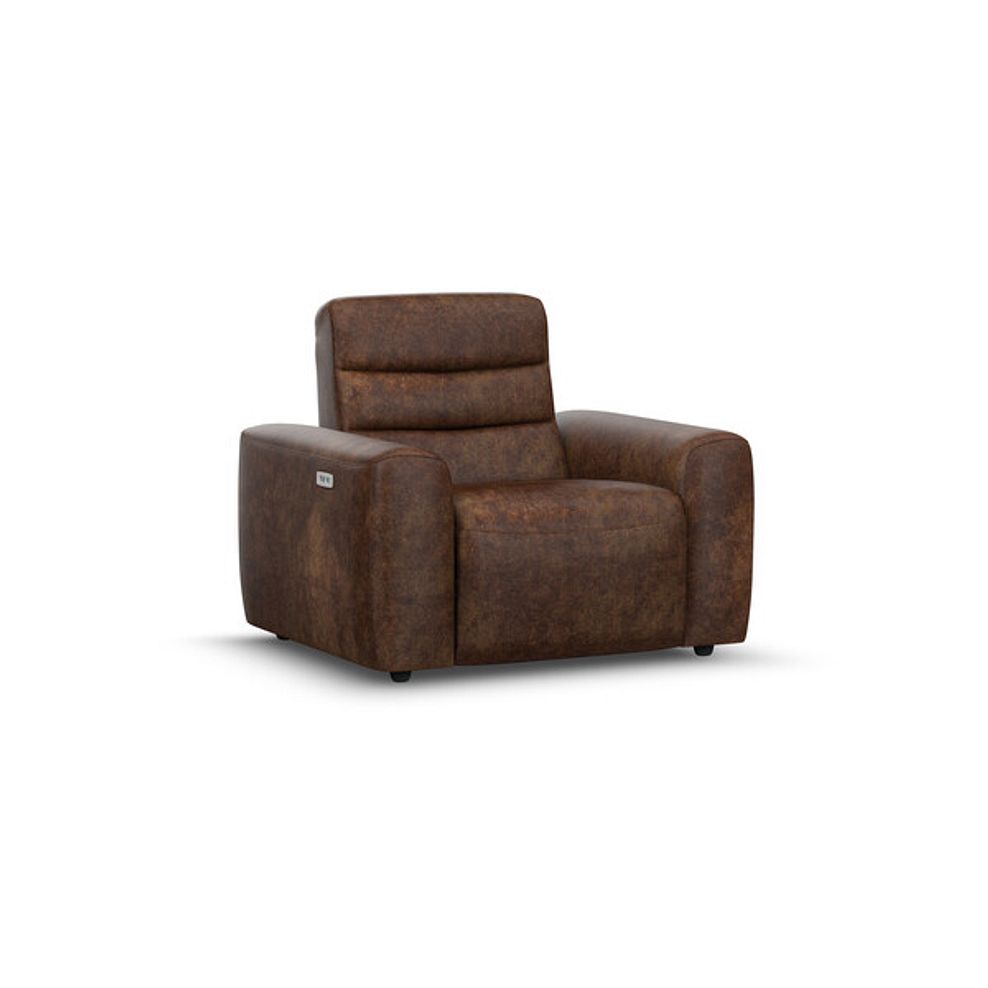 Cohen Electric Recliner Armchair in Ranch Dark Brown Fabric 1