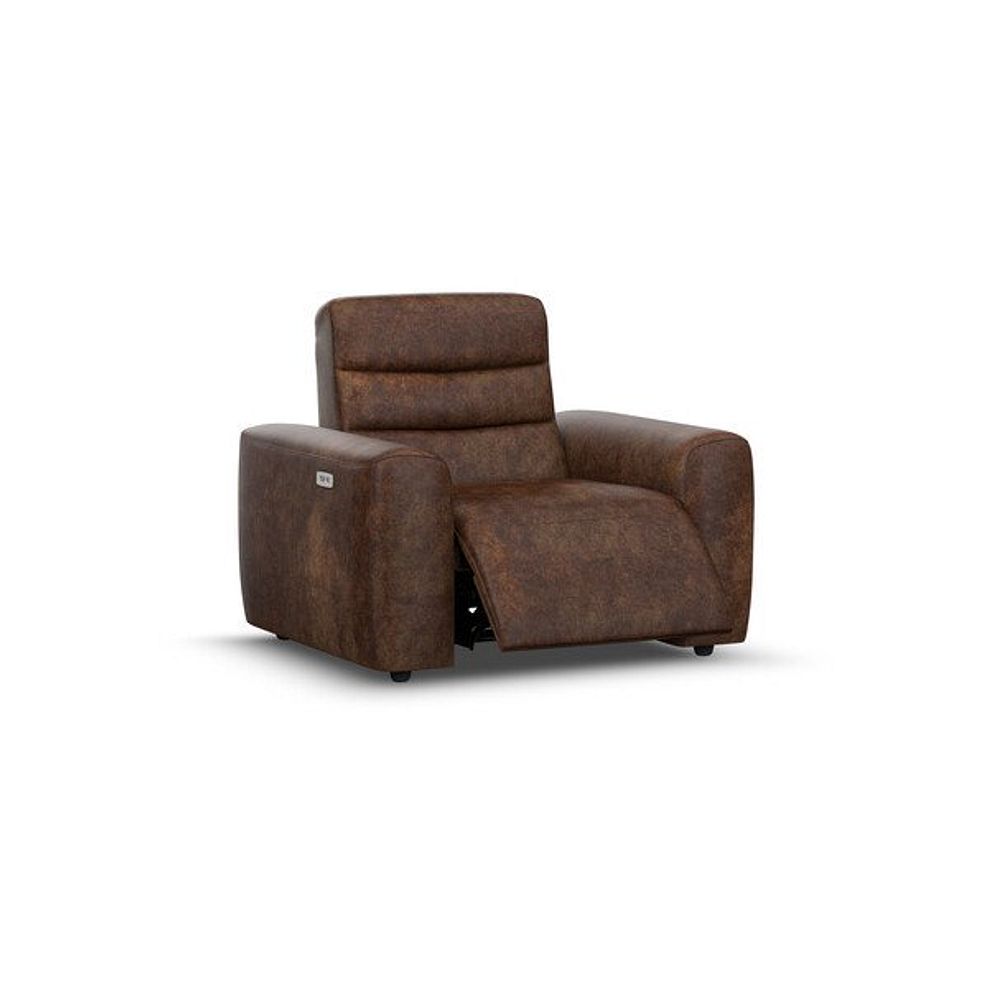 Cohen Electric Recliner Armchair in Ranch Dark Brown Fabric 2