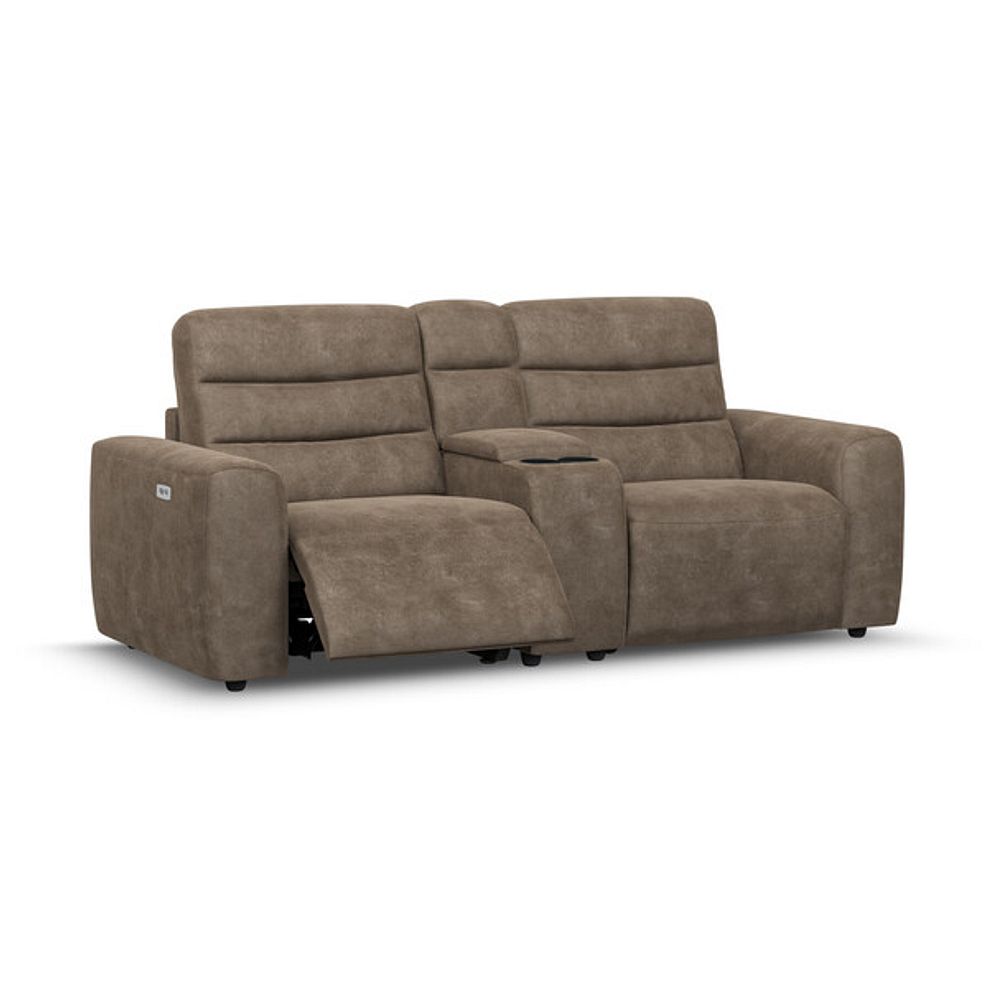Cohen Group 8 Electric Recliner with 1 console in Miller Earth Brown Fabric 2