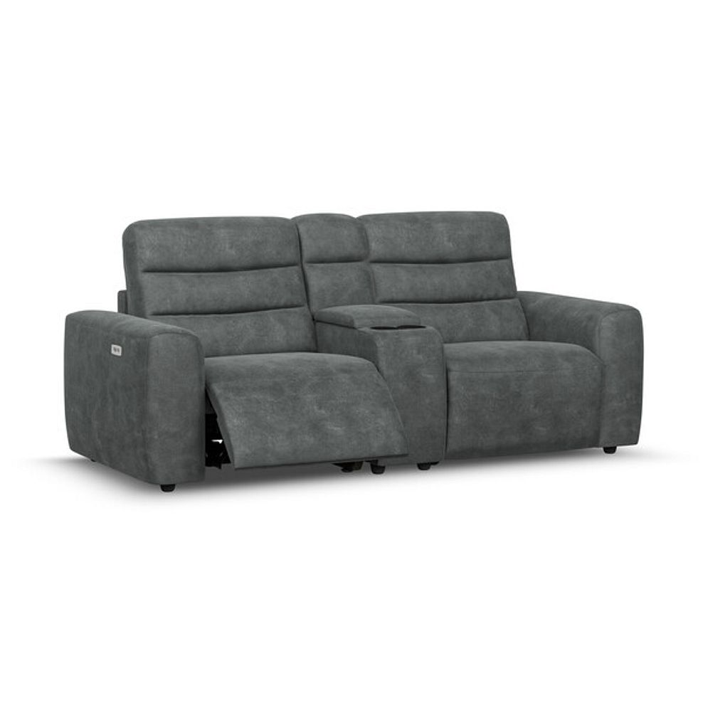 Cohen Group 8 Electric Recliner with 1 console in Miller Grey Fabric 2