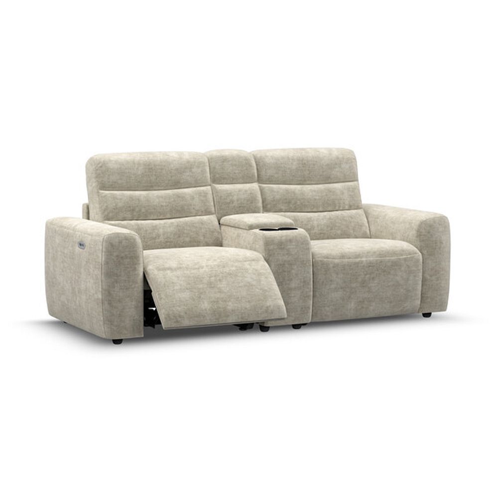 Cohen Group 8 Electric Recliner with 1 console in Plush Beige Fabric 2