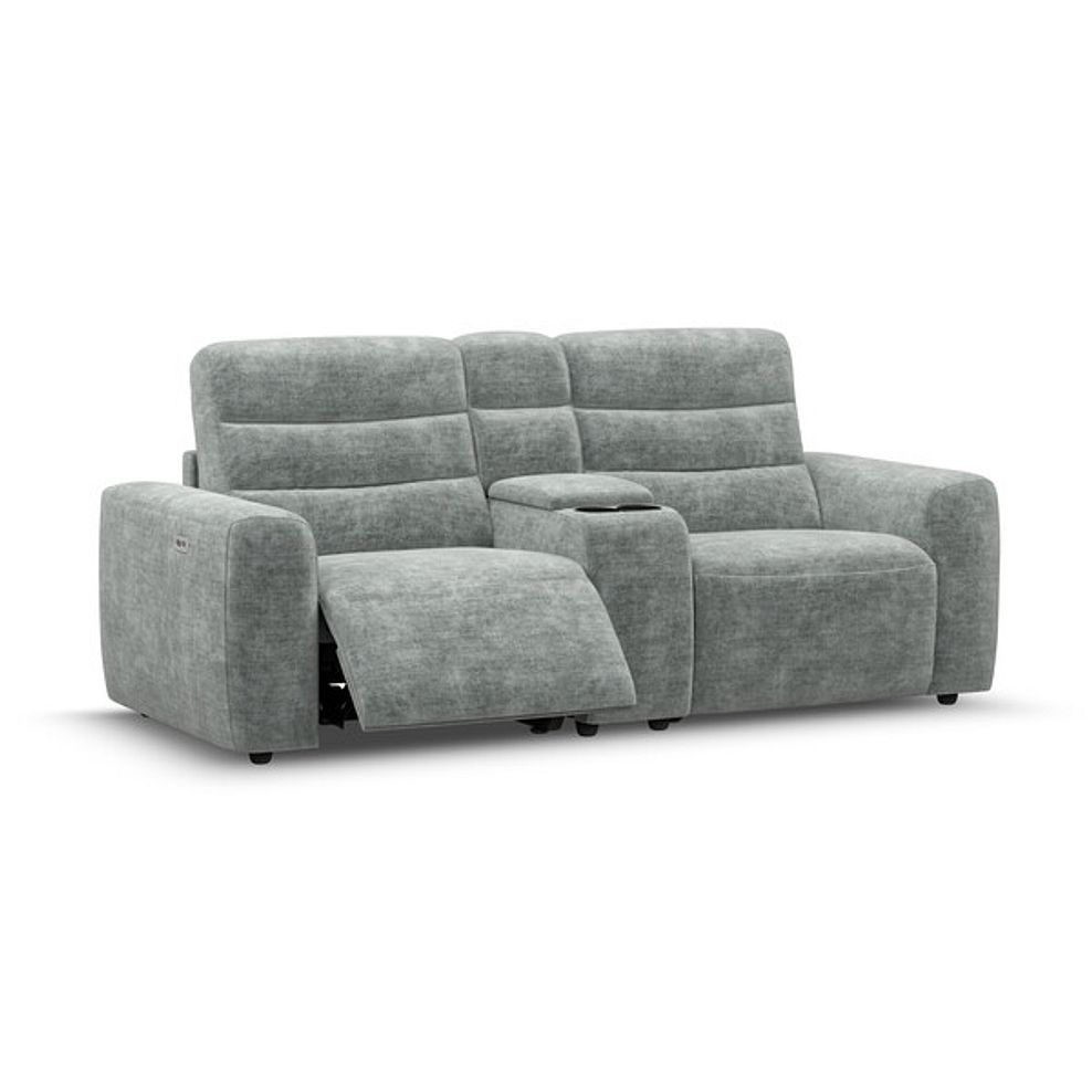 Cohen Group 8 Electric Recliner with 1 console in Plush Silver Fabric 2