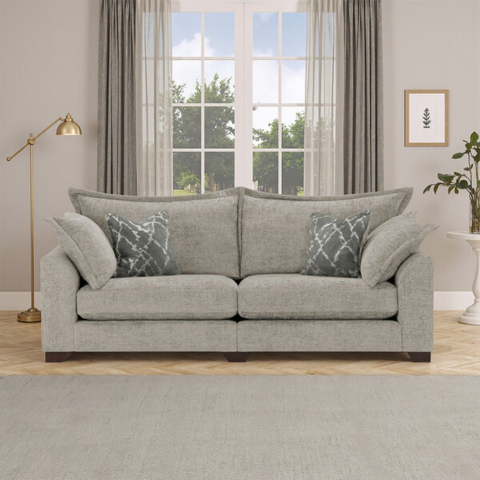Dewsbury 4 Seater Sofa in Milo Mink Fabric with Mink Scatter Cushions 1
