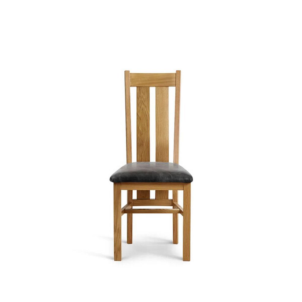 Dorset 3ft x 3ft Natural Oak Extending Dining Table + 4 Arched Back Natural Solid Oak Chair with Vintage Black Leather Look Fabric Seat 4