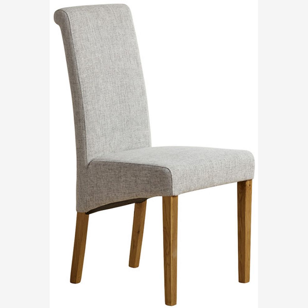 Scroll Back Chair in Plain Grey Fabric with Solid Oak Legs 1