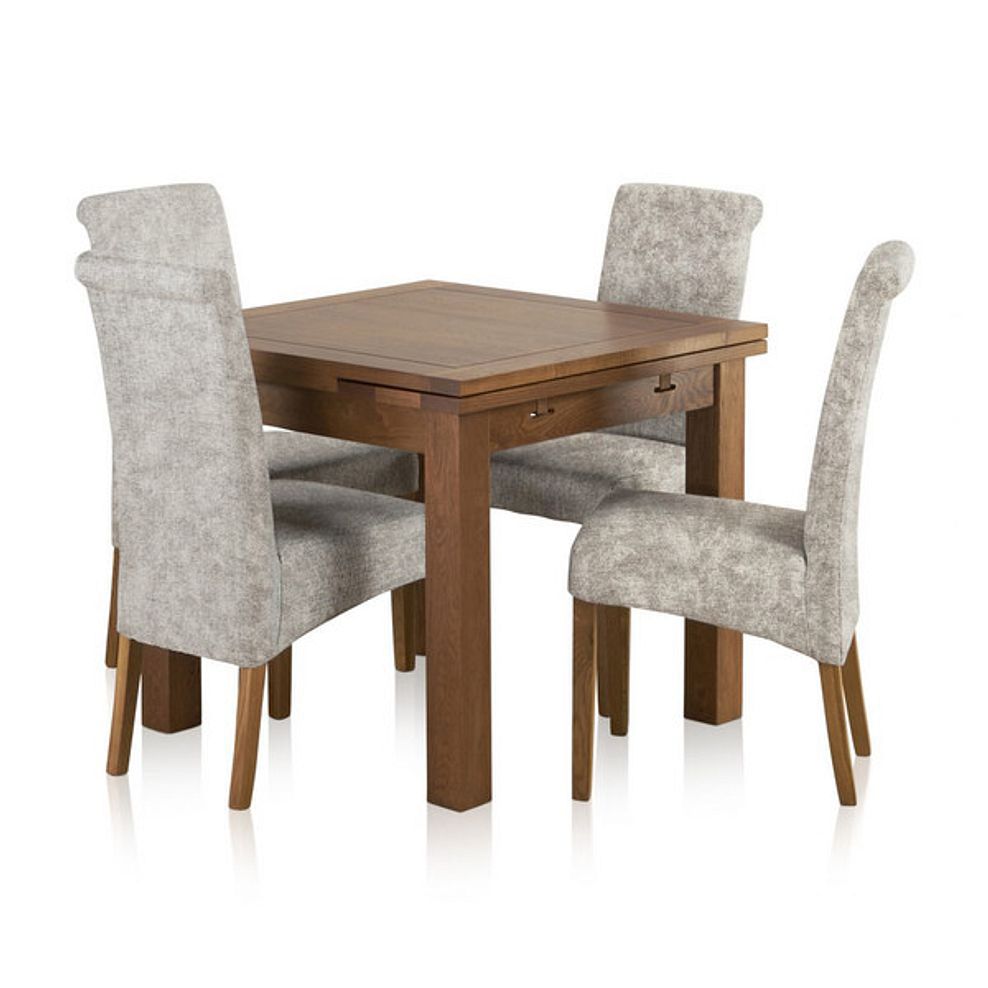 Sherwood Rustic Solid Oak 3ft Extending Table with 4 Scroll Back Plain Truffle Fabric Chairs 1