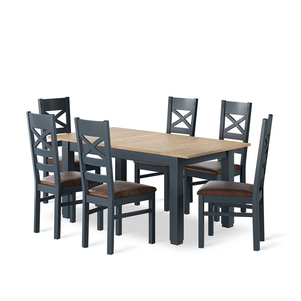  Richmond Smoked Oak Finish and Ink Blue Painted Extending Dining Table with 6 Richmond Chairs 1