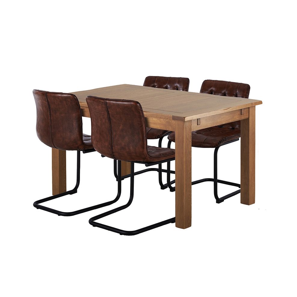 Rushmere Rustic Solid Oak Extending Table and 4 Hugo Vintage Tan Dining Chairs 1