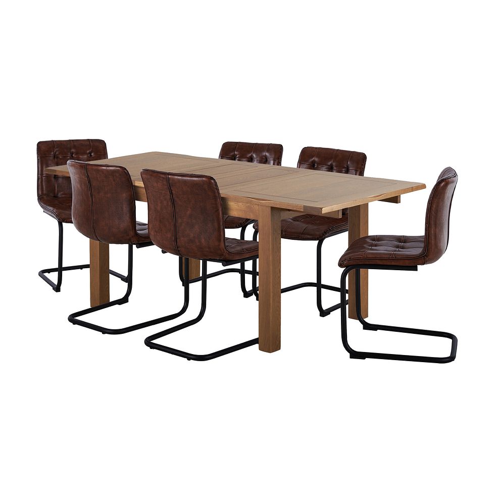Rushmere Rustic Solid Oak Extending Table and 6 Hugo Vintage Tan Dining Chairs 2