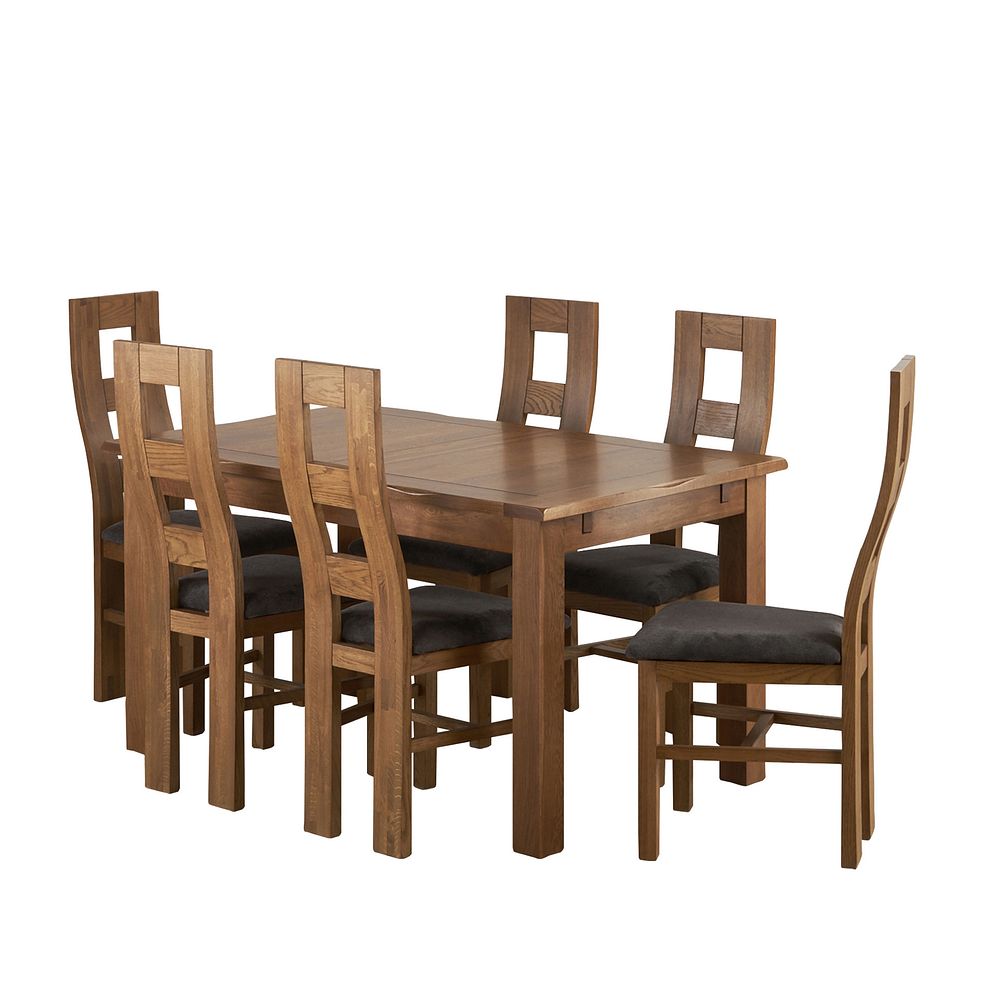 Rushmere Rustic Solid Oak Extending Table and 6 Wave Back Chairs with Plain Charcoal Fabric Seats Thumbnail 1