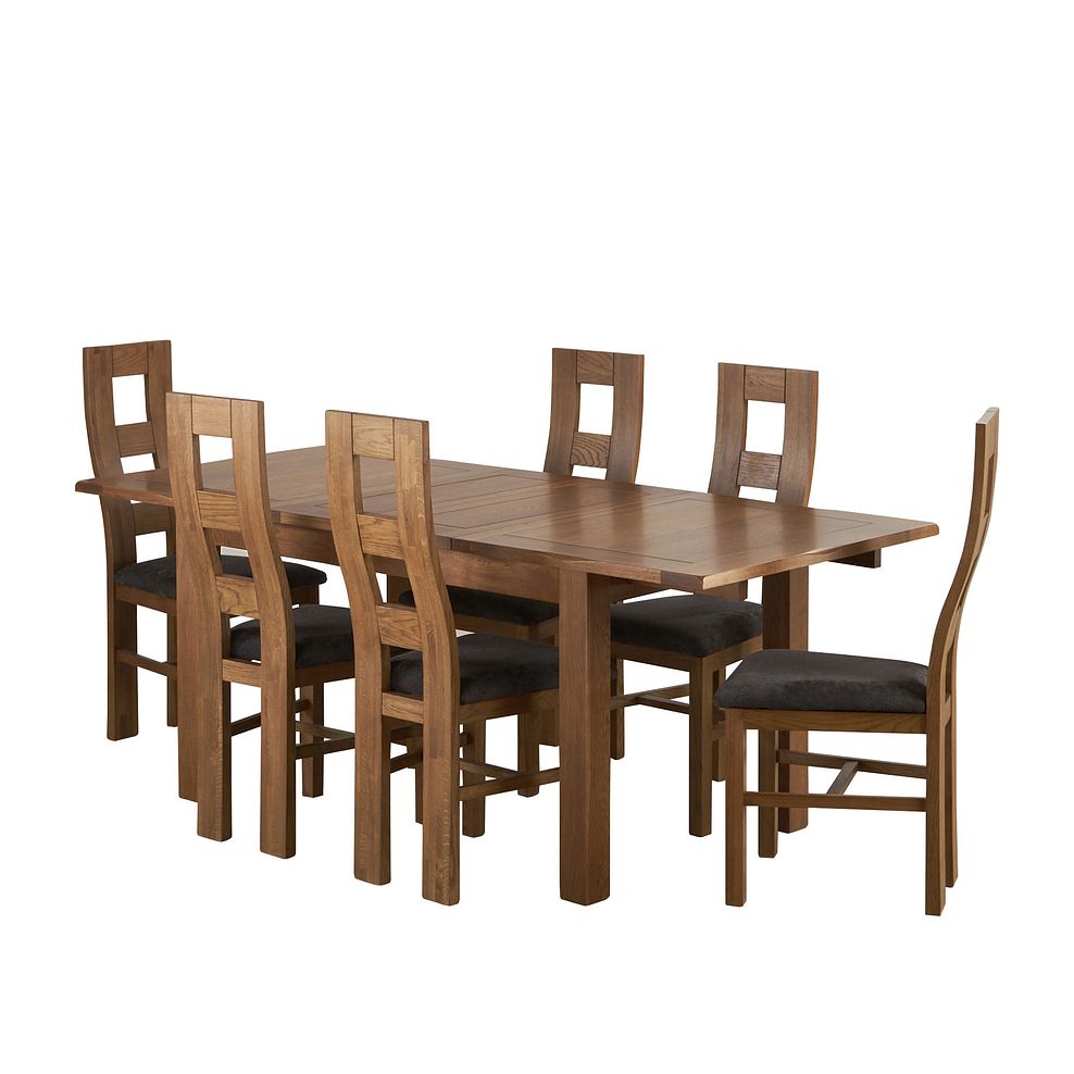 Rushmere Rustic Solid Oak Extending Table and 6 Wave Back Chairs with Plain Charcoal Fabric Seats Thumbnail 2