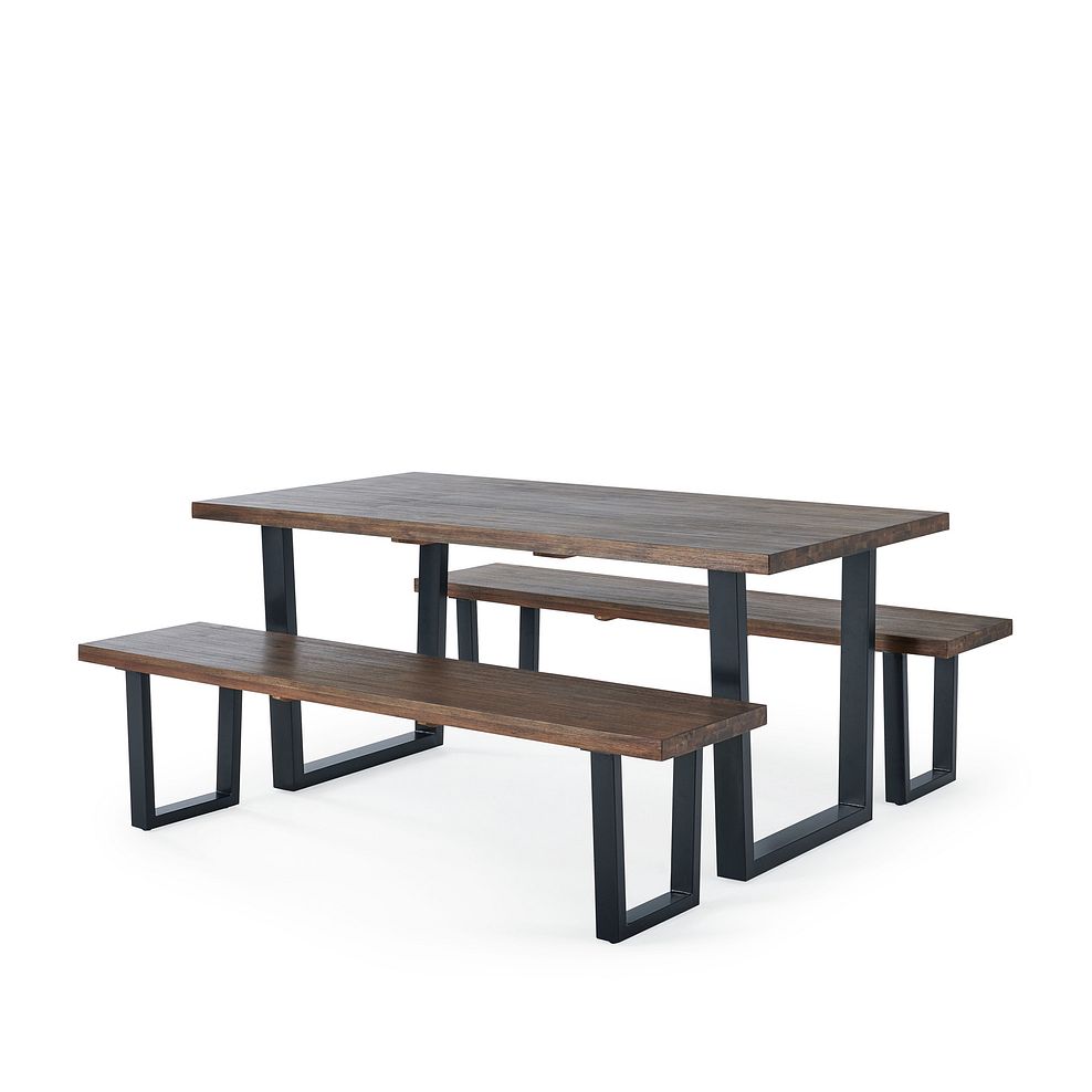 Detroit Solid Hardwood and Metal Dining Table with 2 Large Detroit Benches Thumbnail 1