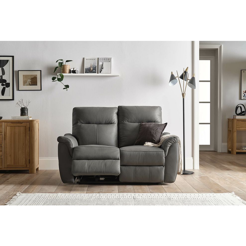 Aldo 2 Seater Recliner Sofa in Elephant Grey Leather 8