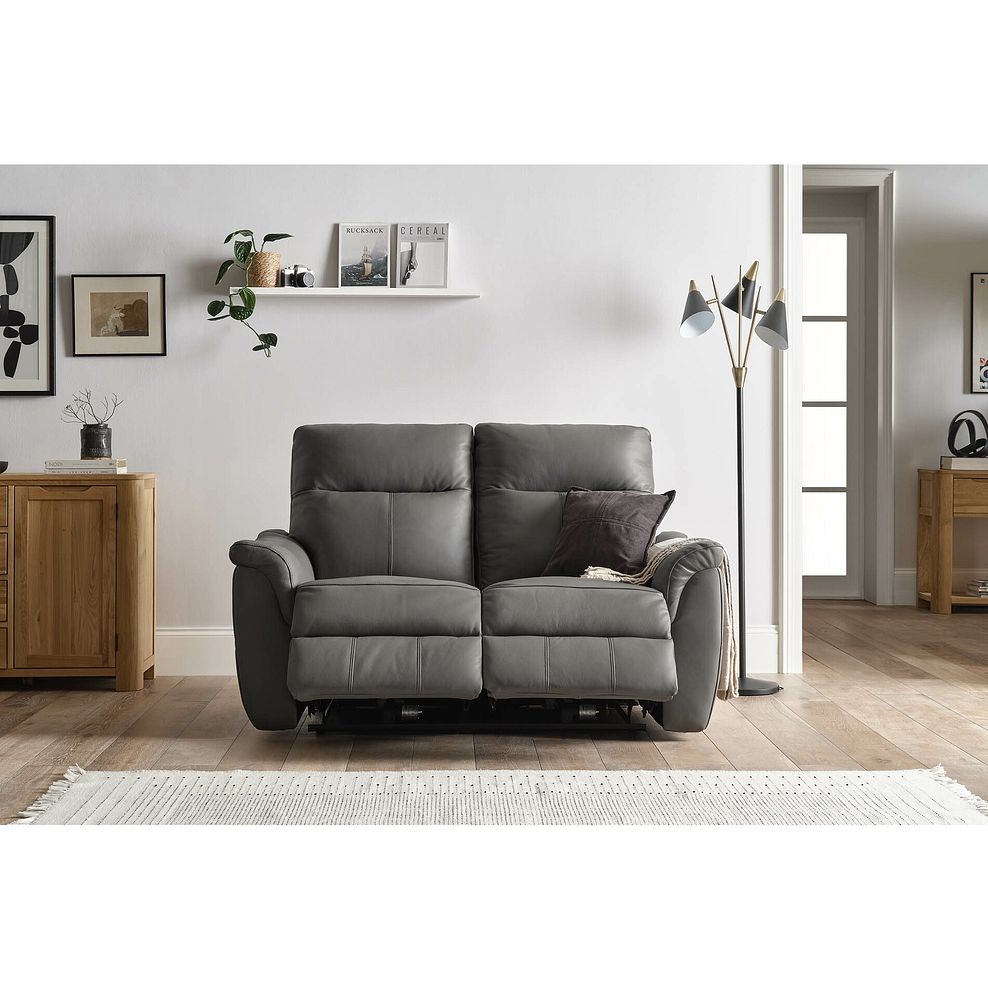 Aldo 2 Seater Recliner Sofa in Elephant Grey Leather 9