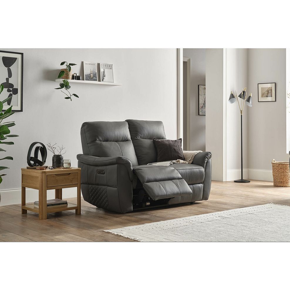 Aldo 2 Seater Recliner Sofa in Elephant Grey Leather 3