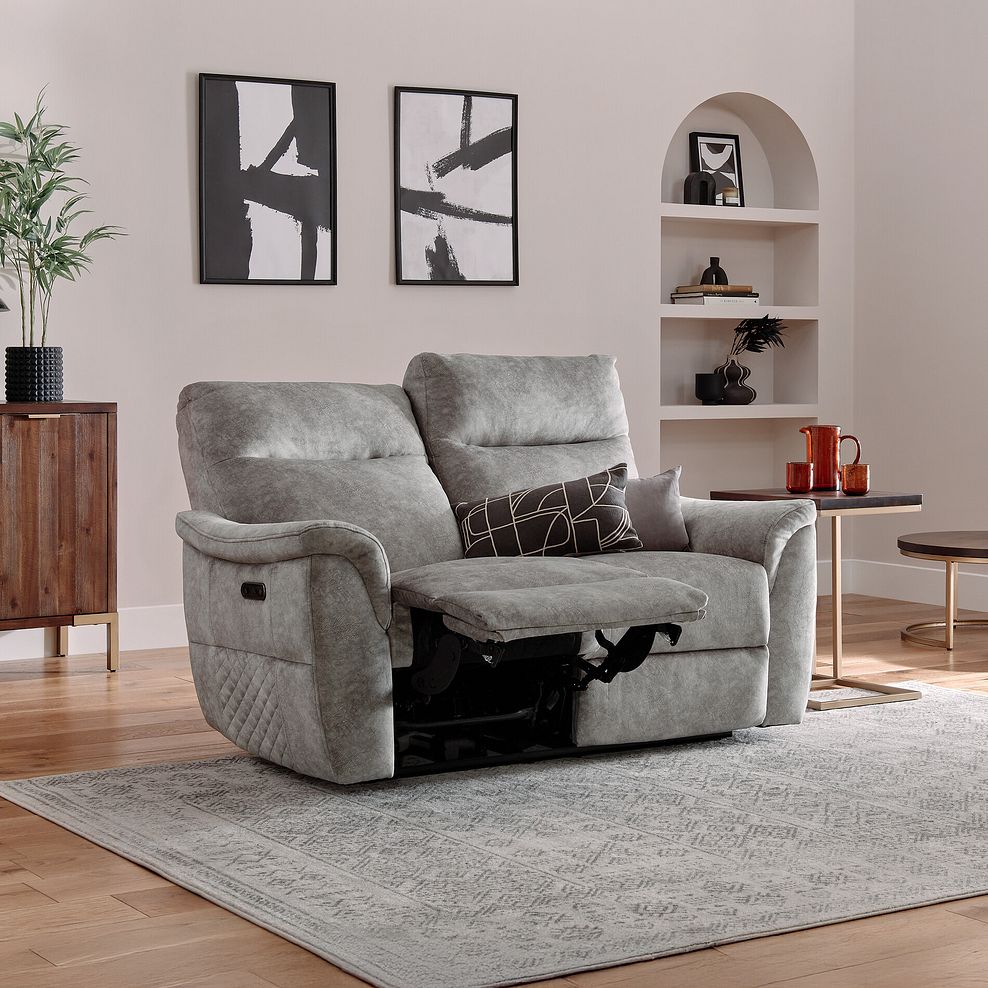 Aldo 2 Seater Recliner Sofa in Marble Silver Fabric 5