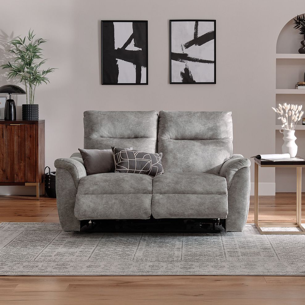 Aldo 2 Seater Recliner Sofa in Marble Silver Fabric 3