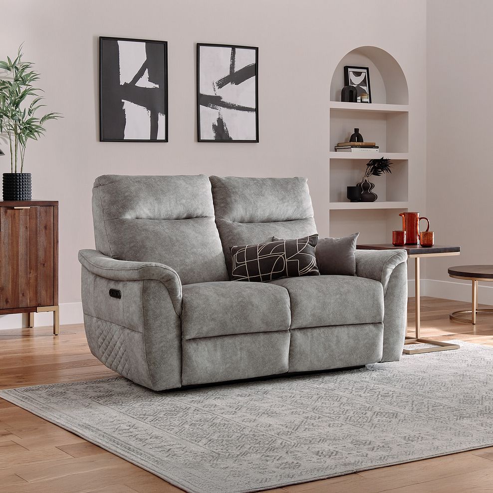 Aldo 2 Seater Recliner Sofa in Marble Silver Fabric 4