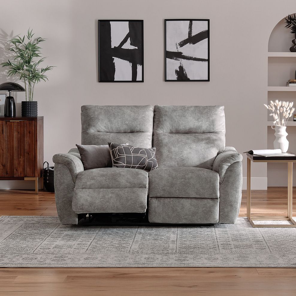 Aldo 2 Seater Recliner Sofa in Marble Silver Fabric 2