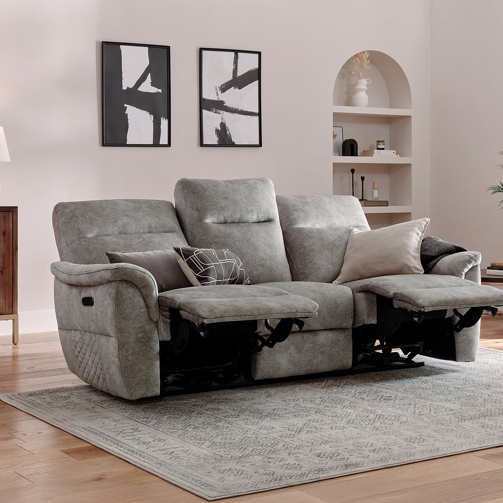 Aldo 3 Seater Recliner Sofa in Marble Silver Fabric 4