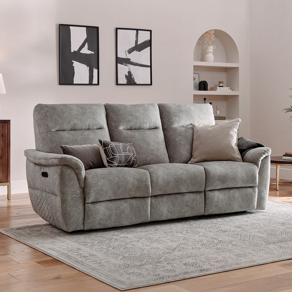 Aldo 3 Seater Recliner Sofa in Marble Silver Fabric 3