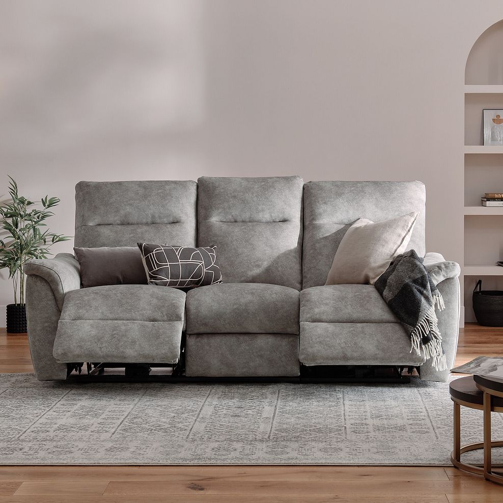Aldo 3 Seater Recliner Sofa in Marble Silver Fabric 2
