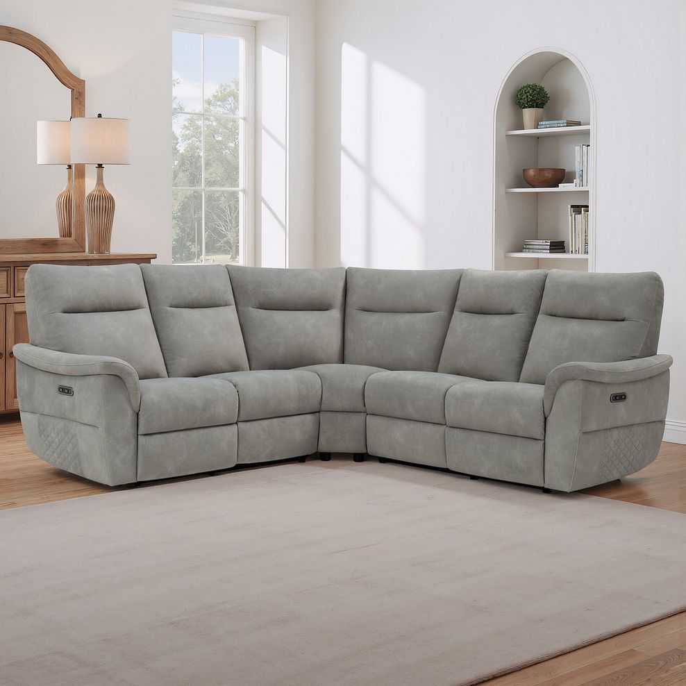 Aldo Large Corner Power Recliner Sofa in Dexter Stone Fabric 1