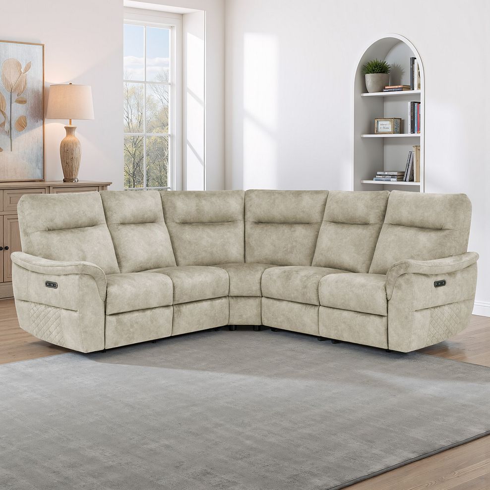 Aldo Large Corner Power Recliner Sofa in Marble Cream Fabric 1