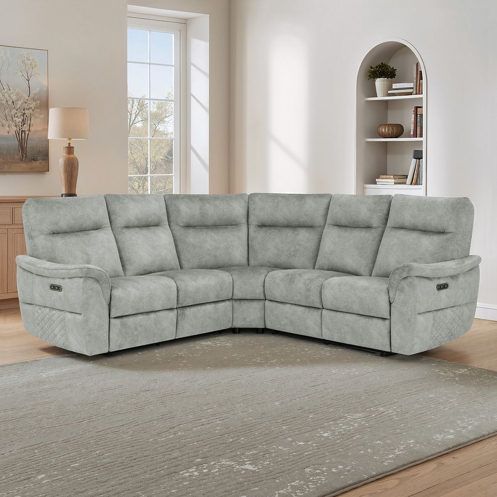 Aldo Large Corner Power Recliner Sofa in Marble Silver Fabric 1