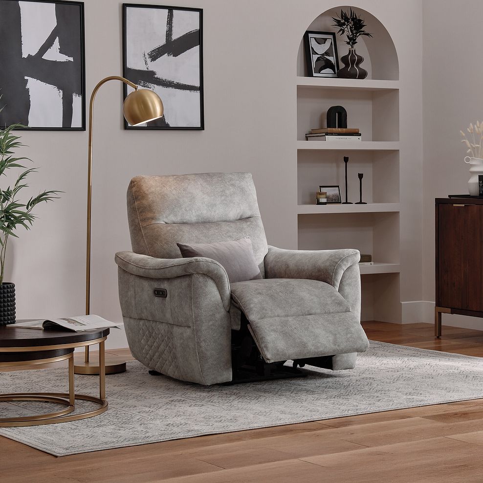 Aldo Recliner Armchair in Marble Silver Fabric 4