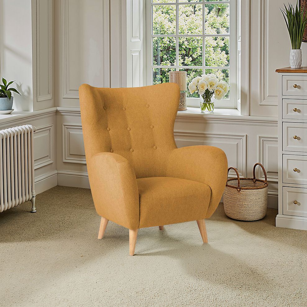 Alexander Accent Chair in Linen Mustard Fabric 1
