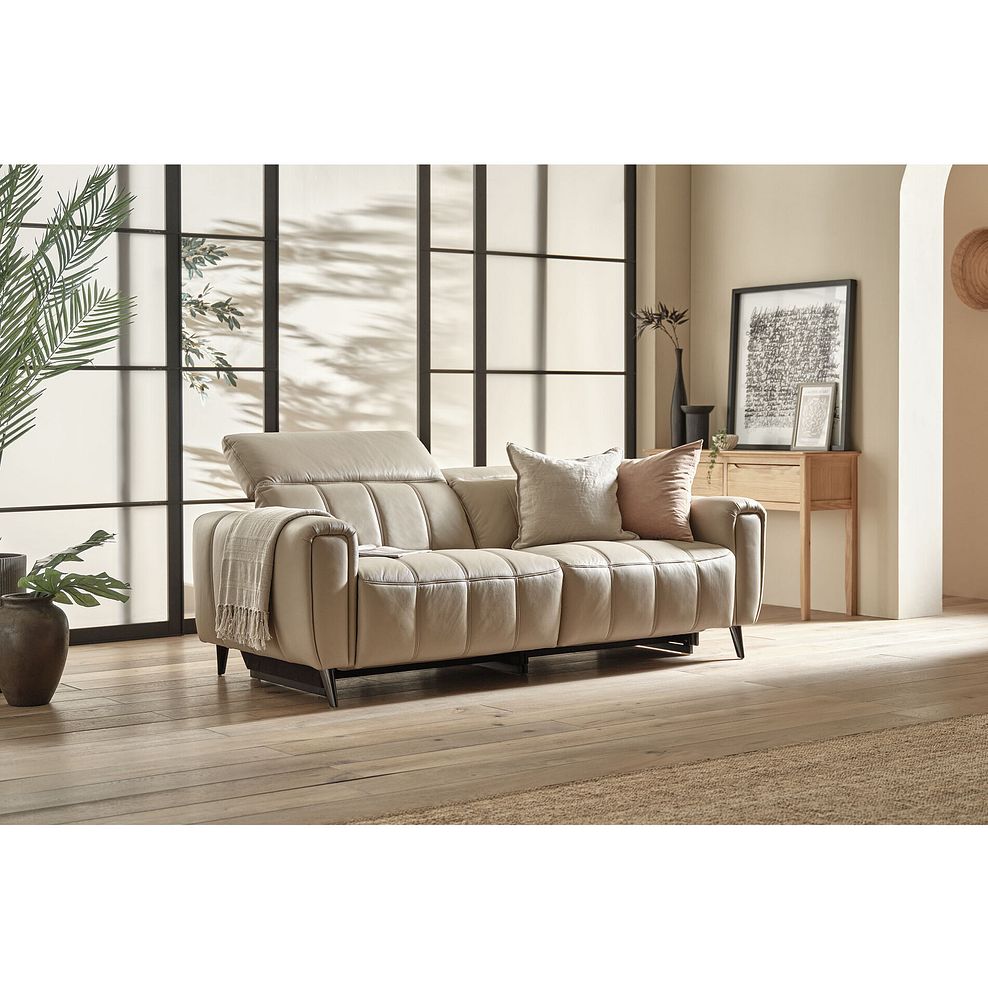 Amalfi 3 Seater Recliner Sofa With Power Headrest in Pebble Leather Thumbnail 1