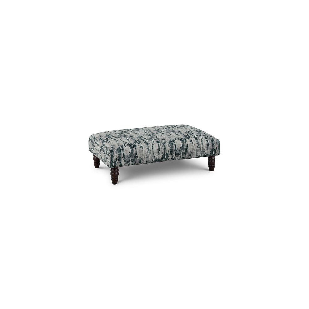 Amelie Footstool in Porter Charcoal Fabric with Antiqued Feet 1