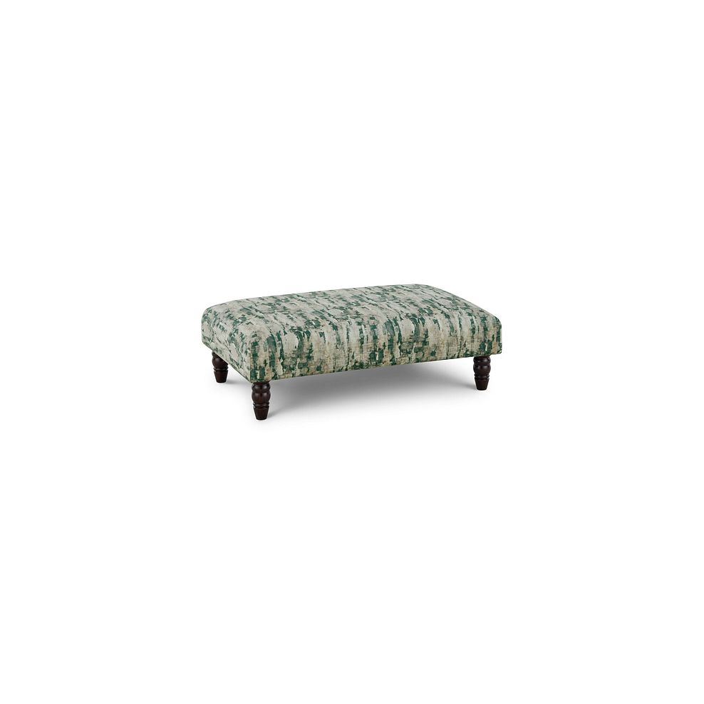 Amelie Footstool in Porter Forest Fabric with Antiqued Feet 1