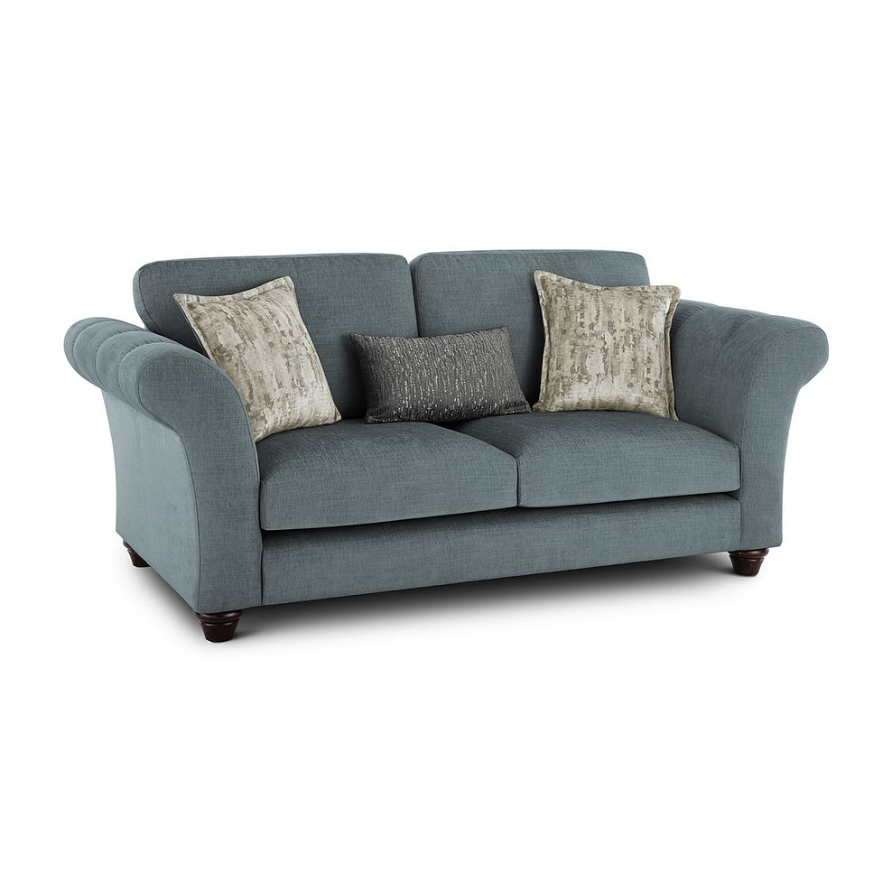 Amelie 3 Seater Sofa in Polar Grey Fabric with Antiqued Feet 1