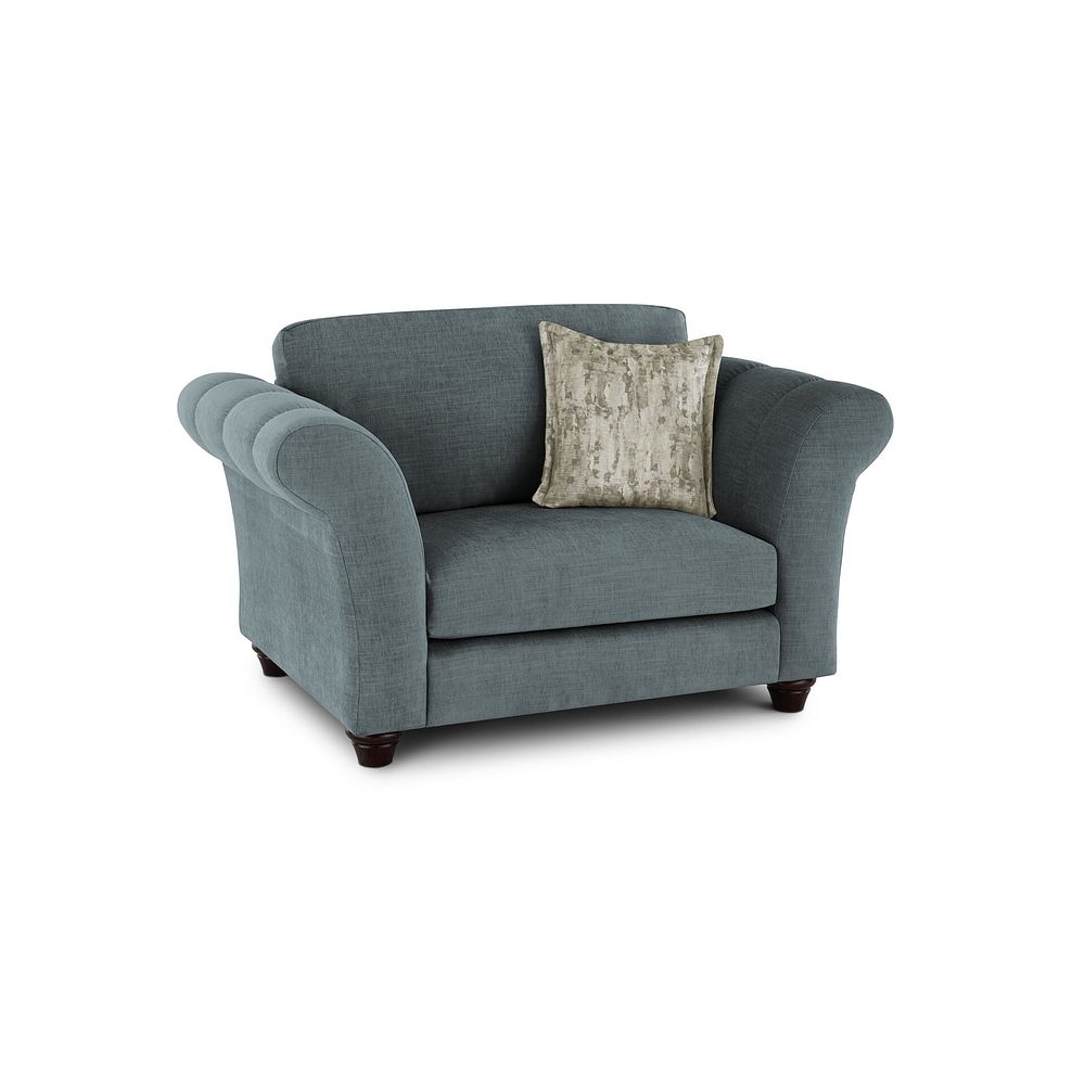 Amelie Loveseat in Polar Grey Fabric with Antiqued Feet 1